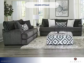 Albany Tweed Gunmetal Sofa and Loveseat with Ottoman