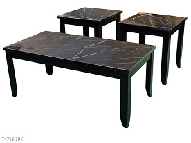 AWF Imports Faux Marble Black Occasional Table Set (3 Piece Set)