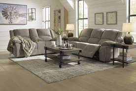 Ashley Furniture Draycoll Pewter Reclining Sofa and Double Reclining Loveseat w/ Console