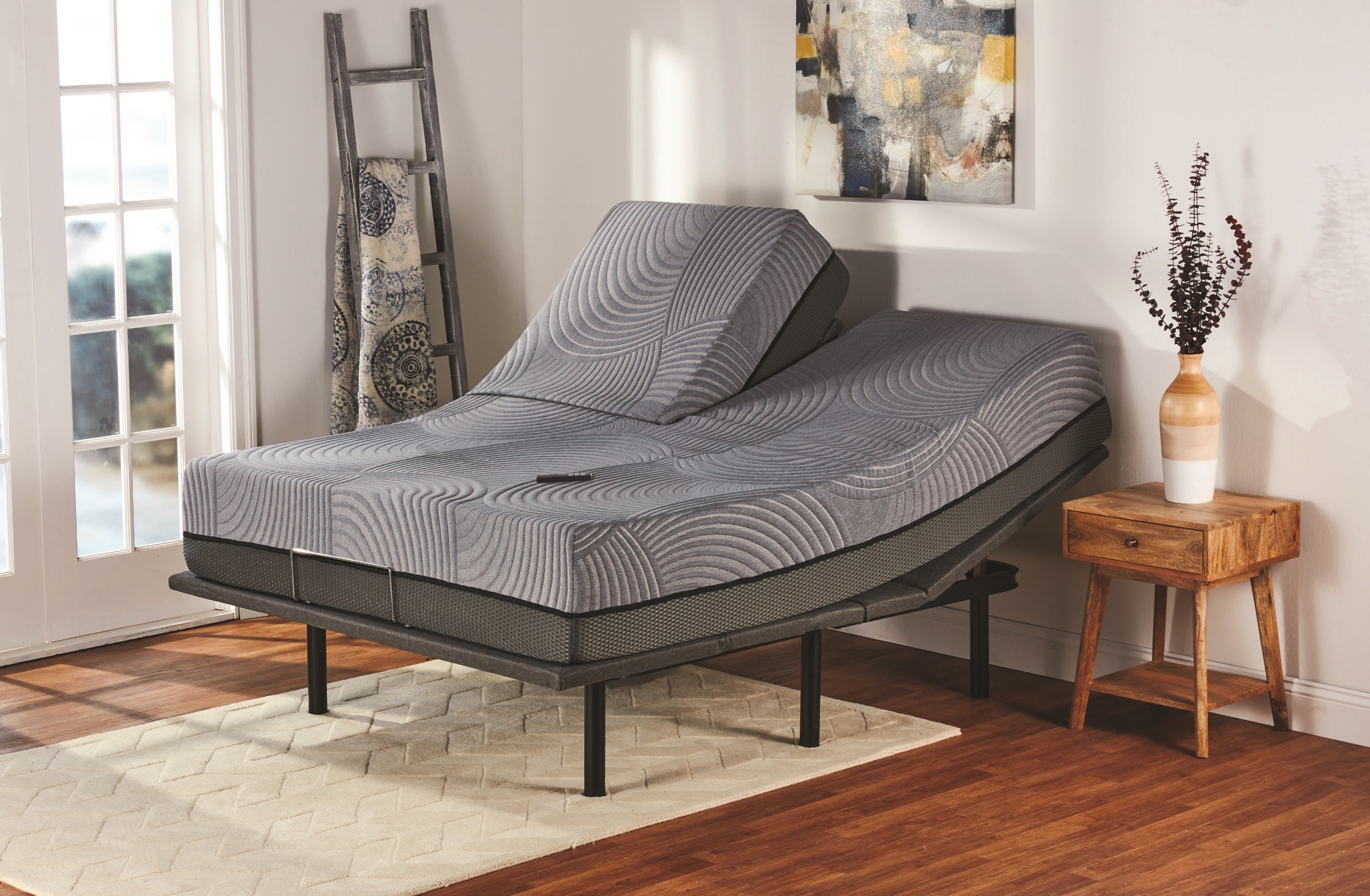 queen adjustable beds with split mattress and control